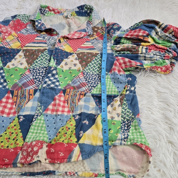 Vintage 90s Kidcore Bohemian Colorful Patchwork Vana Vana Crop Button Up Blouse - Picture 8 of 10